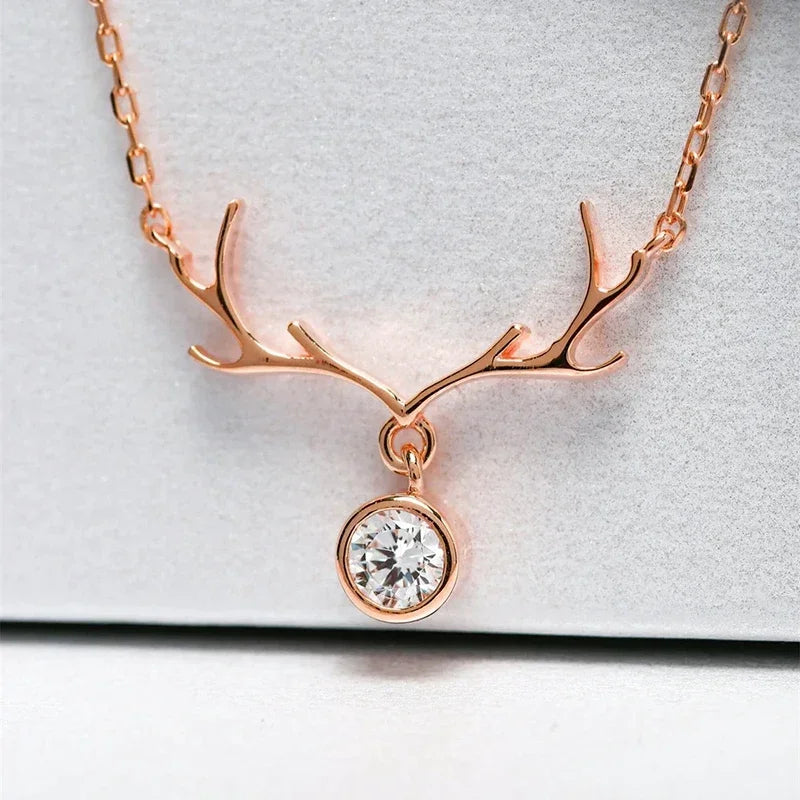 Elk Antler Pendant Necklace Women for Christmas New Year Luxury Trendy Cubic Zirconia Necklace Fashion Jewelry - EUFASHIONBAGS