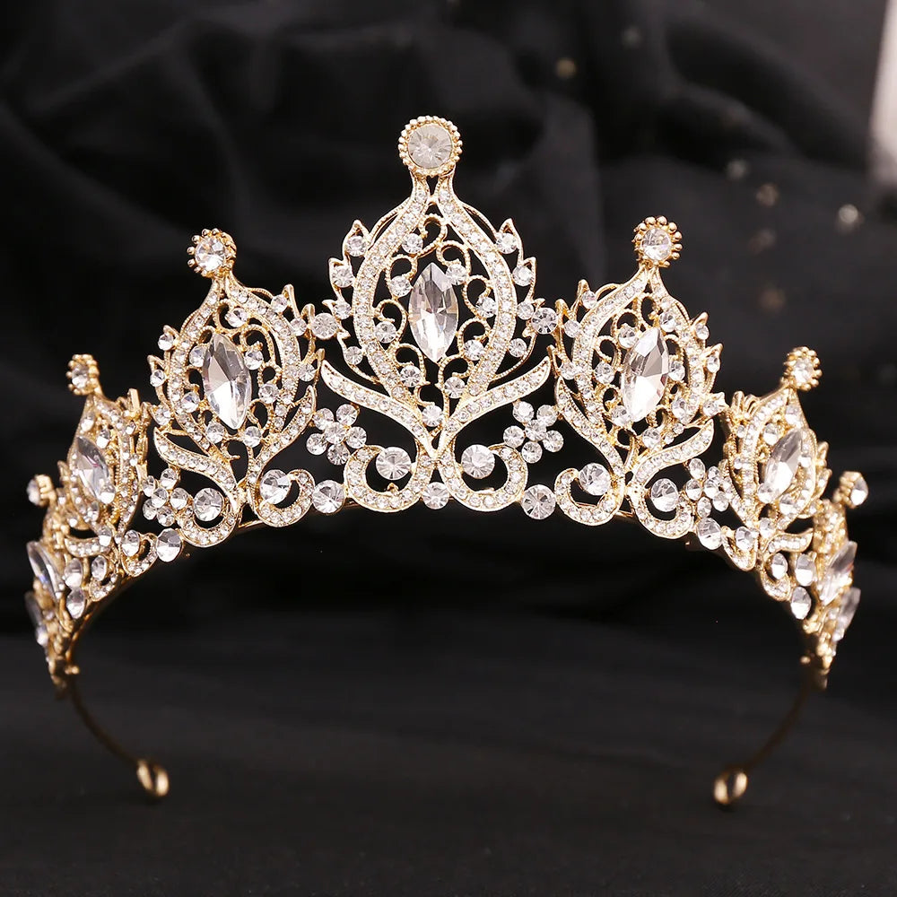 Baroque Luxury Silver AB Color Crystal Bridal Crown Headwear Rhinestone Pageant Diadem Veil Tiara Wedding Hair Dress Accessories