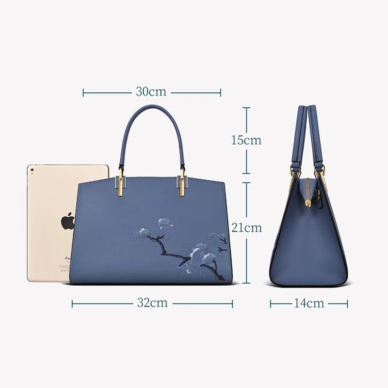 Genuine Leather Women's Bag Luxury Designer Handbag Fashion Female Bag Embroidered Real Cowhide Leather Bags - EUFASHIONBAGS