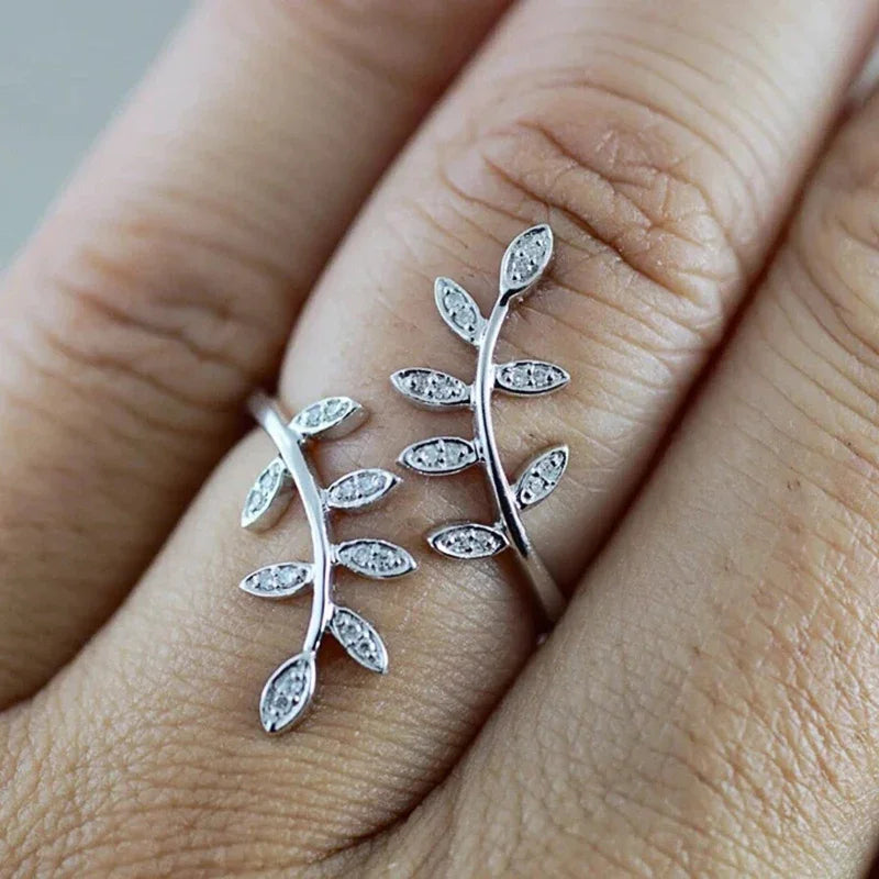 Fresh Style Leaf Finger Ring for Women Silver Color Cubic Zirconia Crystal Rings Daily Wear Statement Jewelry