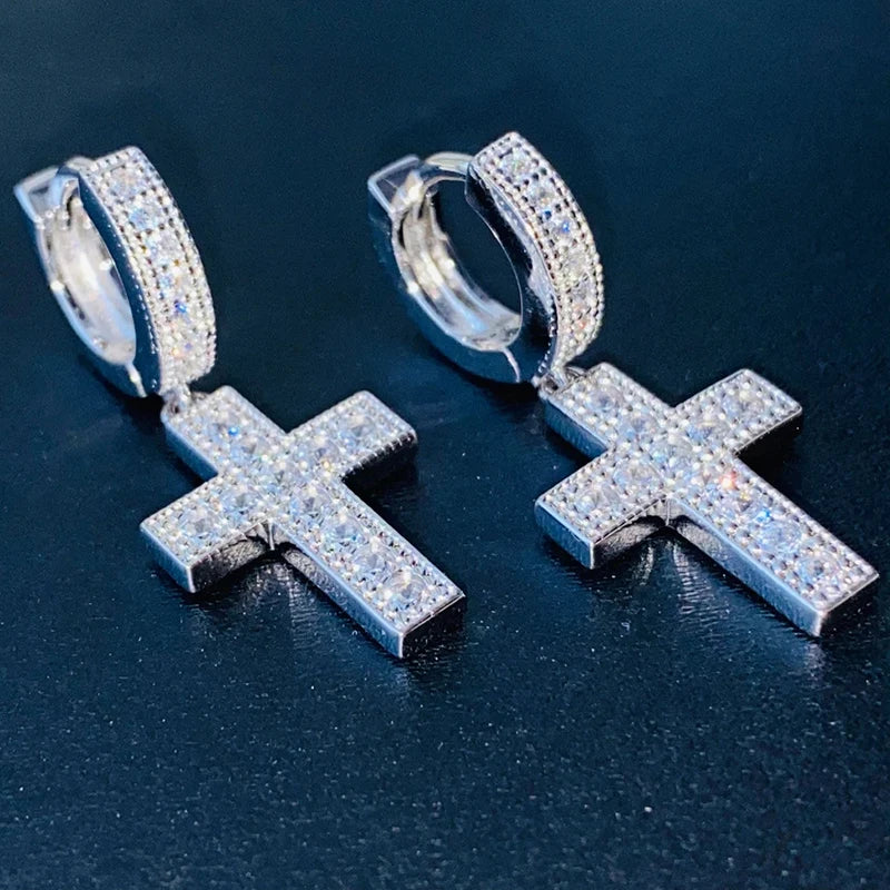 Dazzling Cross Pendant Earrings for Unisex Stylish Male Hiphop Accessories with Bright Zirconia Luxury Jewelry for Women