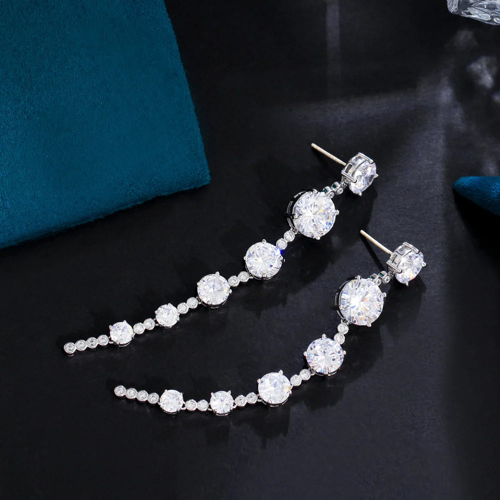 Sparkling Cluster Round Cubic Zirconia Stone Fancy Dangling Drop Pageant Earrings for Women Festive Jewelry - EUFASHIONBAGS