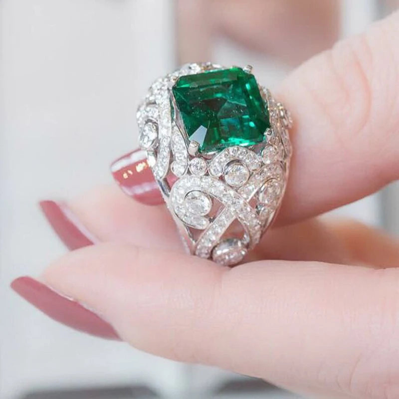 Green Cubic Zirconia Rings Wedding Bands Accessories for Women Temperament Lady's Anniversary Party Ring Jewelry - EUFASHIONBAGS