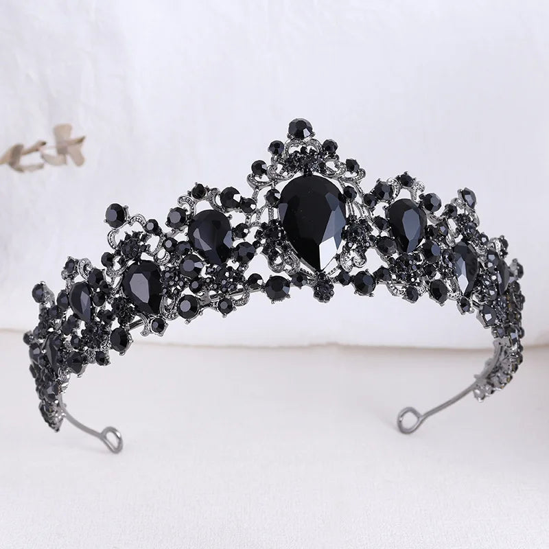 Exquisite Black Crystal Crown for Women Tiaras Headdress Prom Diadem Royal Queen Princess Bridal Crowns for Wedding Hair Jewelry - EUFASHIONBAGS