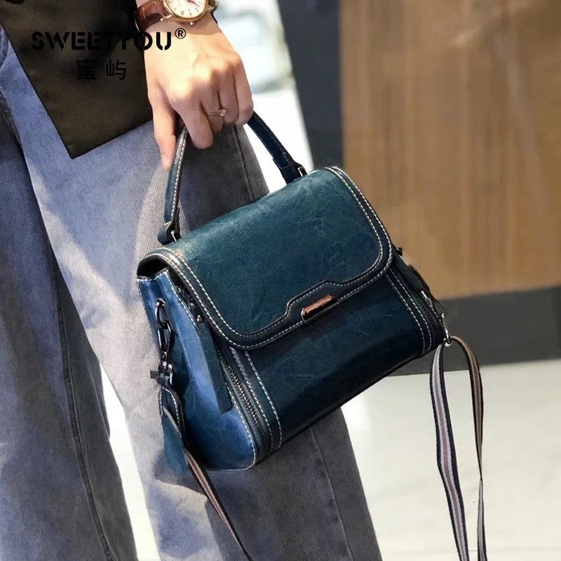 Cowhide Women's Tote Bag New Luxury Genuine Leather Shoulder Crossbody Bags High Quality Vintage Female Handbag