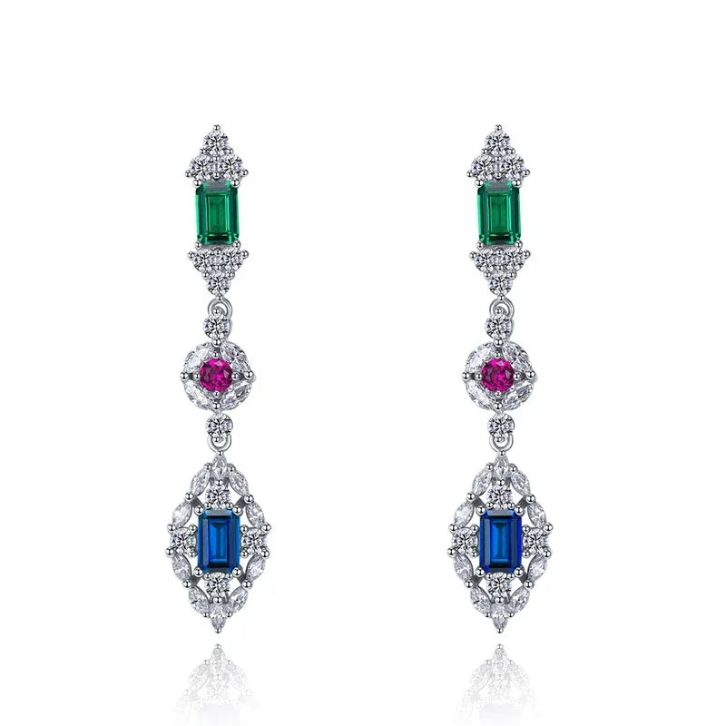 Colorful Cubic Zirconia Drop Earrings Graceful Attractive Party Wedding Jewelry Versatile Appealing Accessories for Women - EUFASHIONBAGS