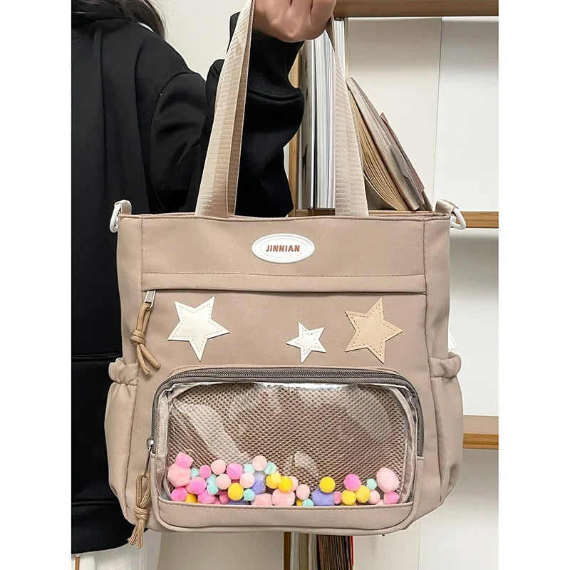 Women Shoulder Bags 2024 Students Large Capacity DIY Badge Ita Bags Casual Nylon Commute Crossbody Bolso Mujer