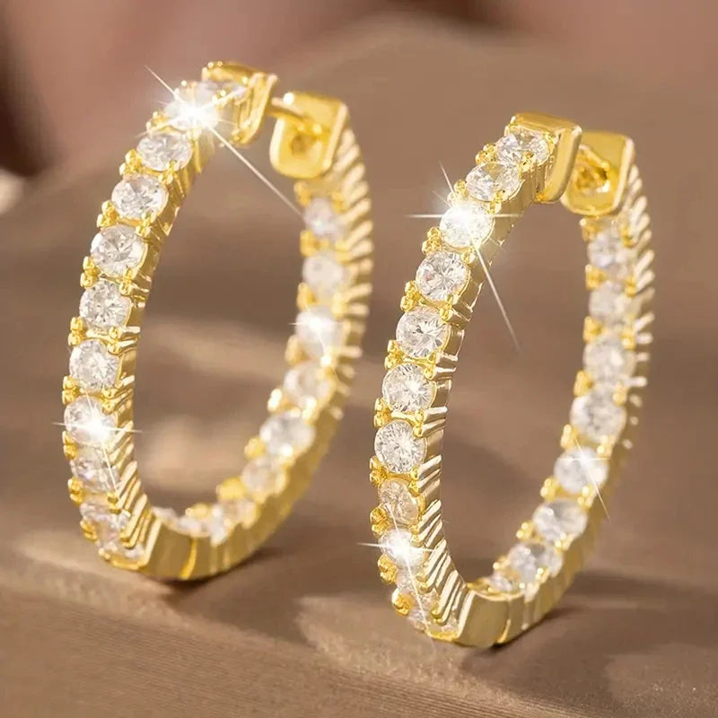 Luxury Circle Earrings for Women Full with Cubic Zirconia Daily Wear Elegant Female Hoop Earrings Fashion Jewelry - EUFASHIONBAGS