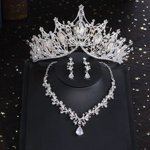 Cargar imagen en el visor de la galería, Baroque Retro Costume Bridal Jewelry Sets Rhinestone Crystal Gold Color Tiara Crown Earrings Necklace Wedding Luxury Jewelry Set