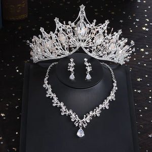 Baroque Retro Costume Bridal Jewelry Sets Rhinestone Crystal Gold Color Tiara Crown Earrings Necklace Wedding Luxury Jewelry Set