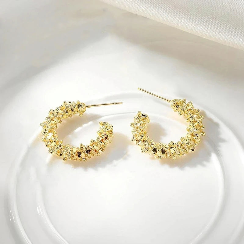 Fashion Metallic Style Loop Earrings Female Trendy Daily Accessories Pierced Ear-ring 4 Metal Colors Available Jewelry