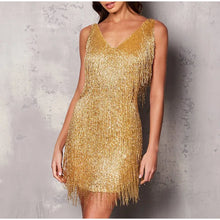 画像をギャラリービューアに読み込む, 2023 New Sexy Tassel Sequins Feather Mini Dress Women Spaghetti Strap Stitching Dresses Female Elegant Evening Party Club Dress