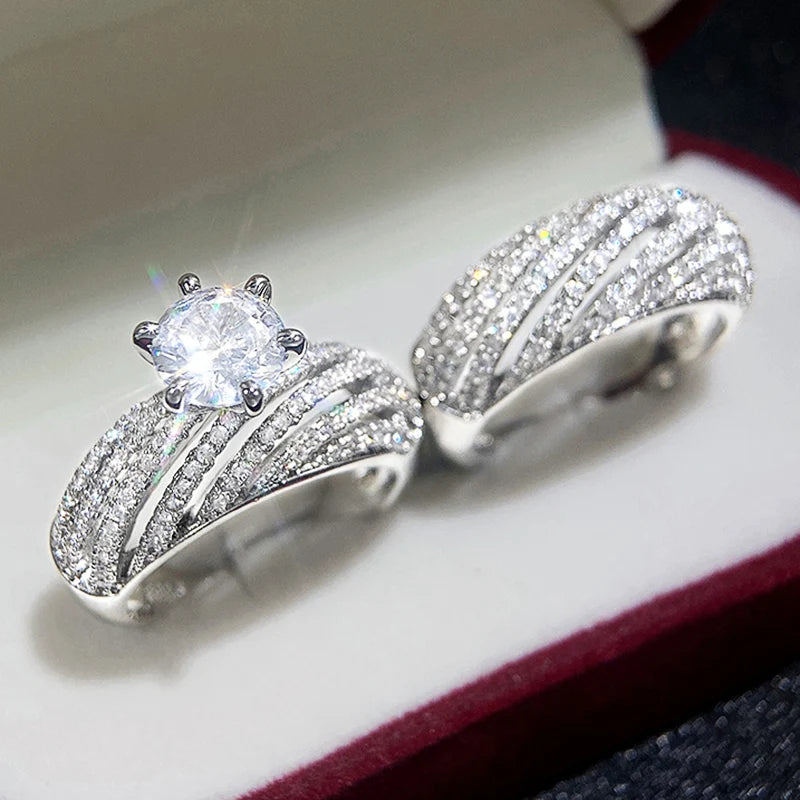 Bridal Sets Women Rings Brilliant Cubic Zirconia Luxury Jewelry Engagement Wedding Trend Eternity Rings 2Pcs Accessories - EUFASHIONBAGS