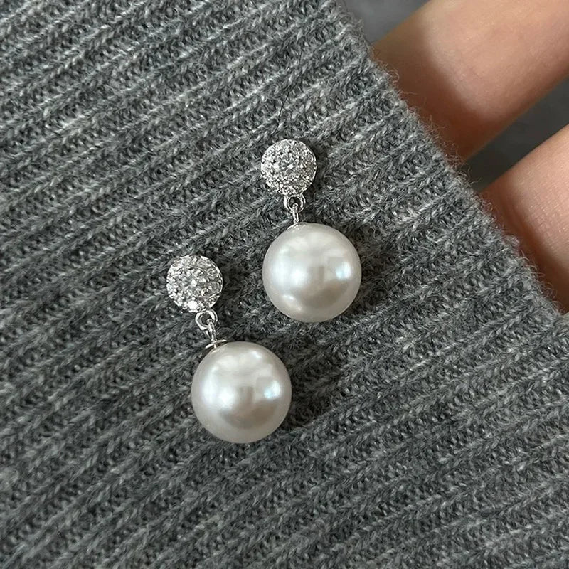 Black/White Simulated Pearl Drop Earrings for Women Luxury Trendy Wedding Accessories Temperament Lady Jewelry - EUFASHIONBAGS