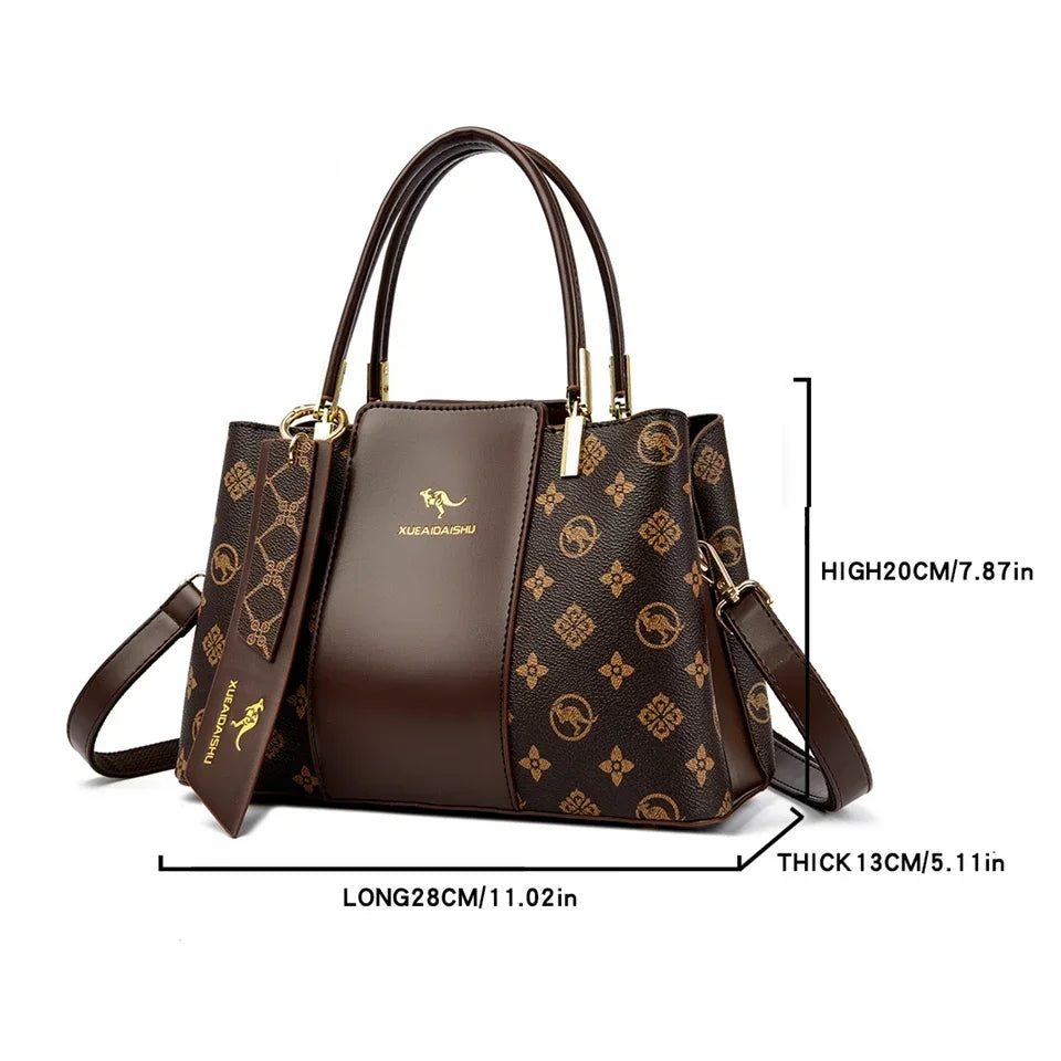 Women Luxury Top-Handle Bags 3 layer Design Fashion Print Handbag High Quality Leather Shoulder Bag Large Women Handbag