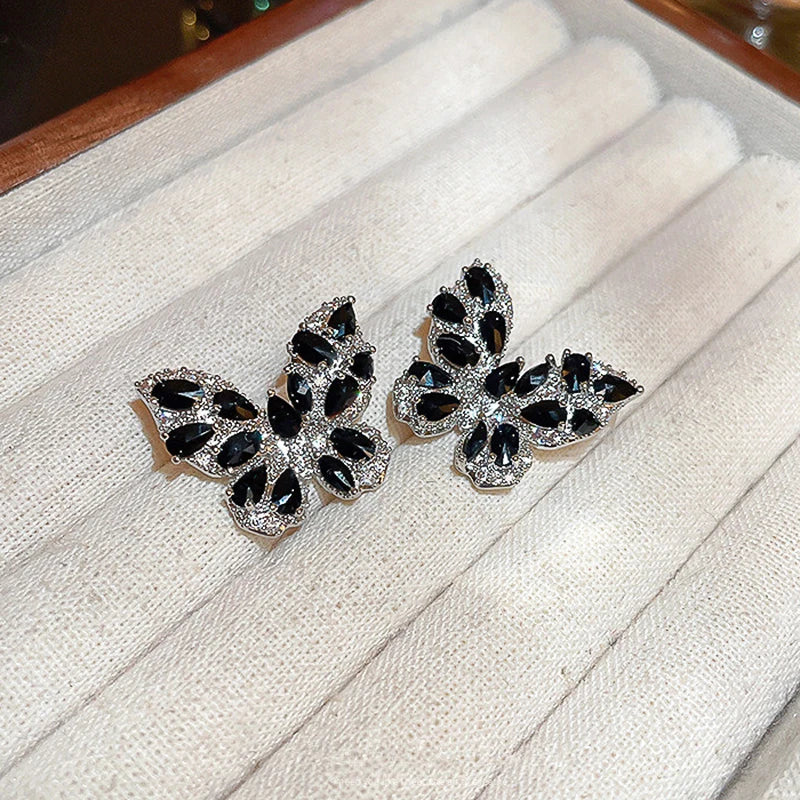 Women Butterfly Stud Earrings Ear Piercing Luxury Cubic Zirconia Statement Girls Accessories Wedding Exquisite Jewelry - EUFASHIONBAGS