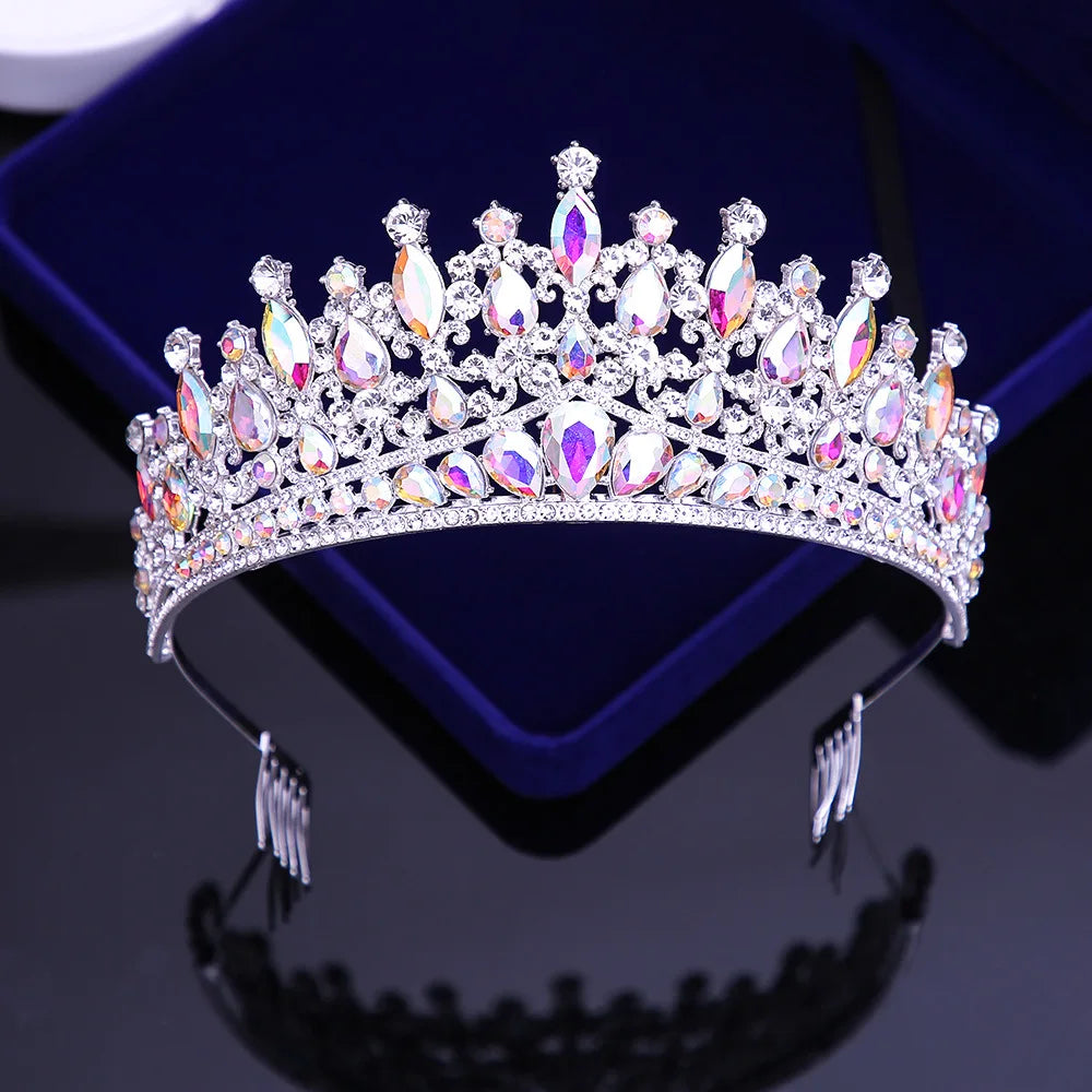 Luxury Gold Silver AB Color Crystal Wedding Crown With Combs Women Diadem Banquet Tiaras Party Costume Hair Jewelry Accessories - EUFASHIONBAGS