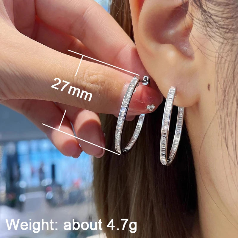 Full CZ Sparking CZ Hoop Earrings for Women Silver Color Modern Fashion Girls Circle Earrings Versatile Jewelry - EUFASHIONBAGS