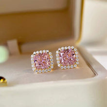 Load image into Gallery viewer, Pink Princess Cubic Zirconia Stud Earrings Gold Color Ear Piercing Accessories x28