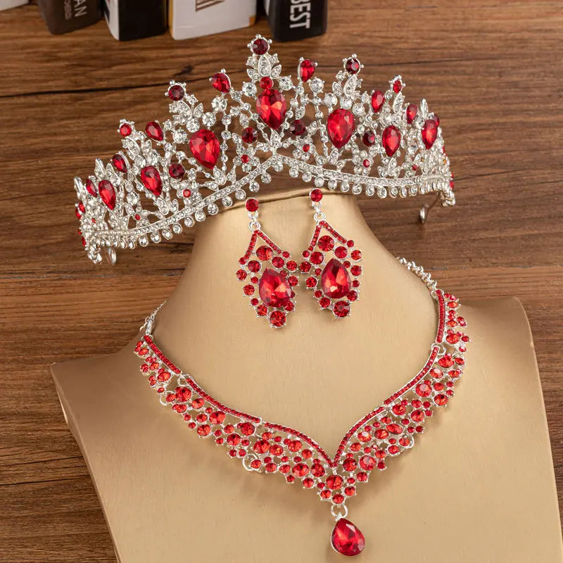 Baroque Crystal Water Drop Bridal Jewelry Sets Rhinestone Tiaras Crown Necklace Earrings for Bride Wedding Dubai Jewelry Set - EUFASHIONBAGS