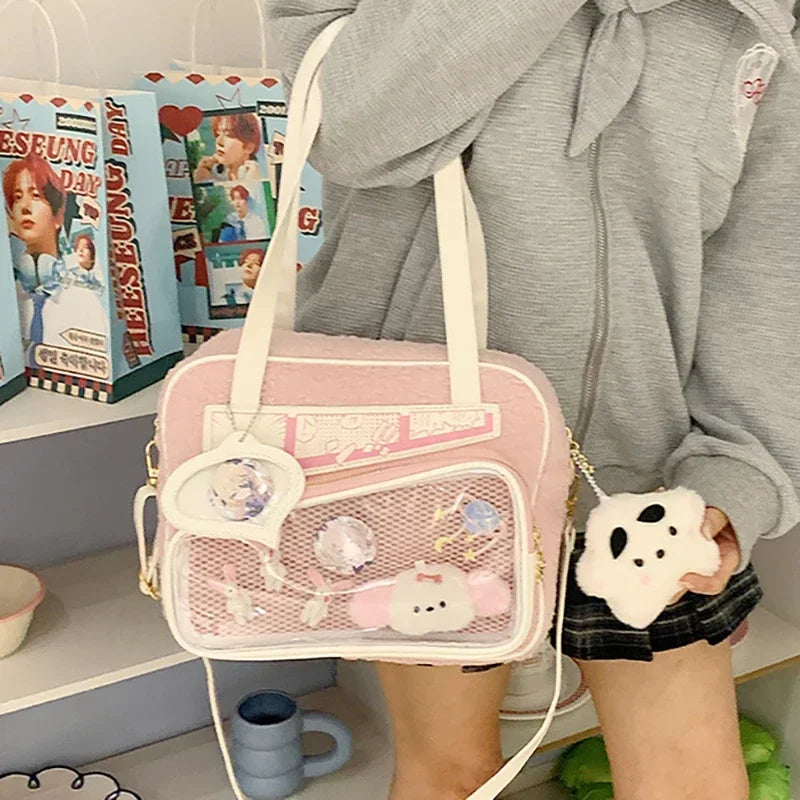 Y2K Anime Ita Bags Women Winter New Designer Aesthetic Tote Bag Subculture JK Uniform Fluffy Crossbody Shoulder Bolso Mujer