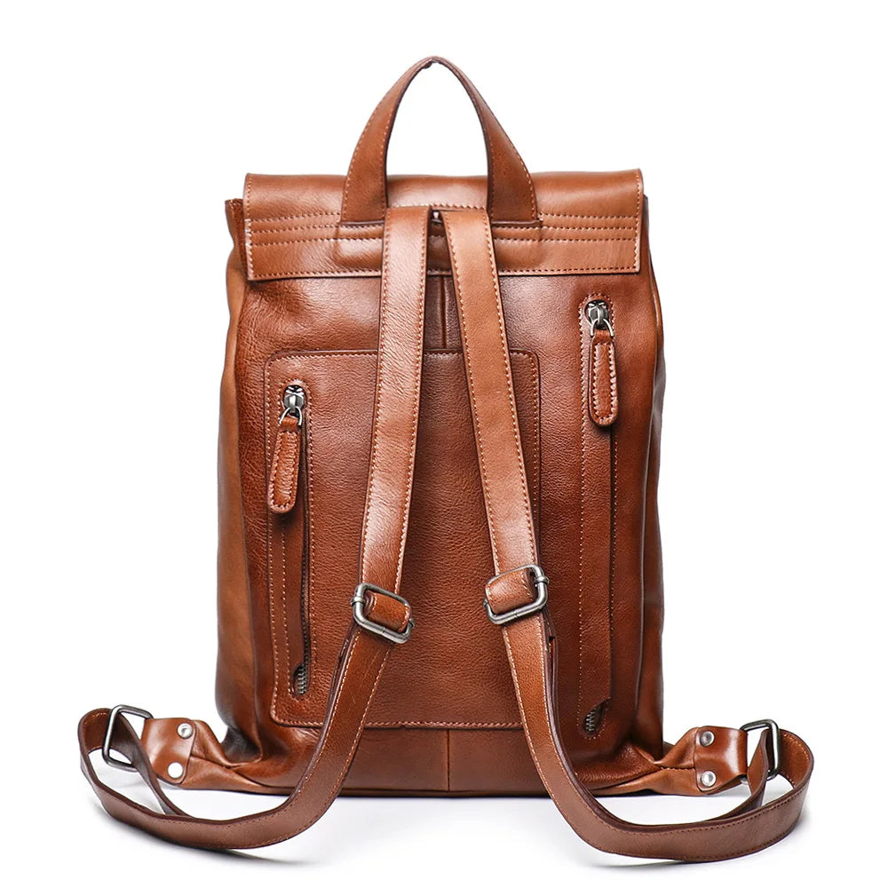 Genuine Leather Women's Backpack High Quality Vintage Men Travel Backpacks Multi Pocket Anti Theft Cowhide School Bags