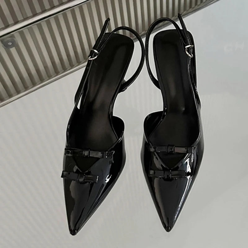 2025 Spring New Brand Women Pumps Sandals Fashion Bowknot Pointed Toe Back Buckle Strap Thin High Heels Party Prom Shoes - EUFASHIONBAGS