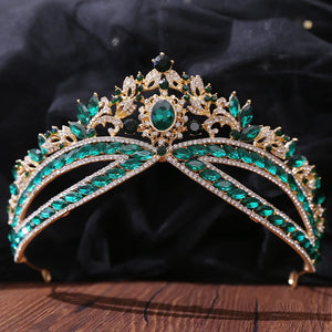 Baroque Luxury Queen Green Crystal Crown Flower Bridal Tiaras Women Princess Pageant Diadem Headpieces Wedding Hair Accessories