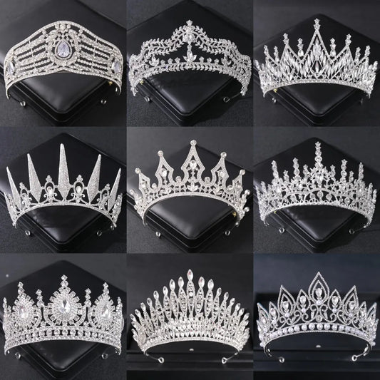 Luxury Silver Color Crystal Pearls Bridal Tiaras Crown Baroque Rhinestone Pageant Diadem Bride Headband Wedding Hair Accessories - EUFASHIONBAGS