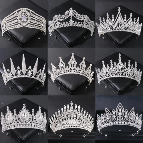 Luxury Silver Color Crystal Pearls Bridal Tiaras Crown Baroque Rhinestone Pageant Diadem Bride Headband Wedding Hair Accessories