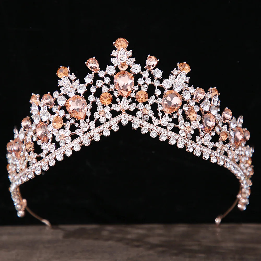 Luxury Forest Pink Blue Opal Crystal Bridal Tiaras Royal Queen Crown Rhinestone Pageant Diadem Wedding Hair Costume Accessories - EUFASHIONBAGS