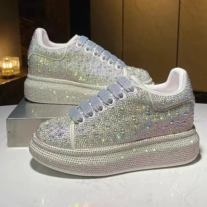 Glitter Rhinestone Luxury Platform Sneakers Shoes Women Comfort Thick Bottom Casual Footwear Female Diamond Designer Shoes Women