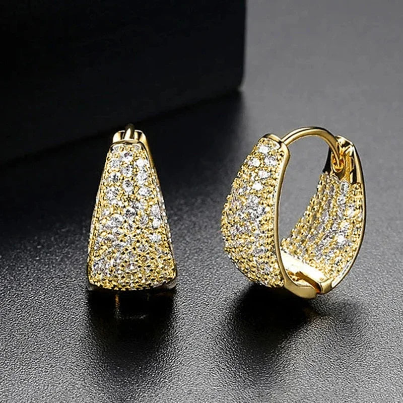 Chunky Hoop Earrings for Women Gold Color Luxury Cubic Zirconia Circle Earrings Temperament Female Jewelry New - EUFASHIONBAGS