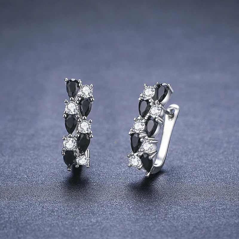 Black and White CZ Hoop Earrings for Women Newly Designed Fashionable Female Accessories Daily Wear Wedding Trend Jewelry