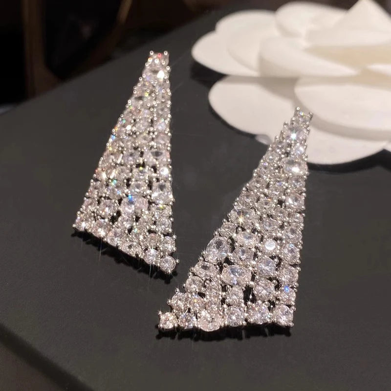 Shiny Zirconia Stone Drop Earrings Lady Wedding Jewelry Luxury Modern Style Accessories for Engagement Party - EUFASHIONBAGS