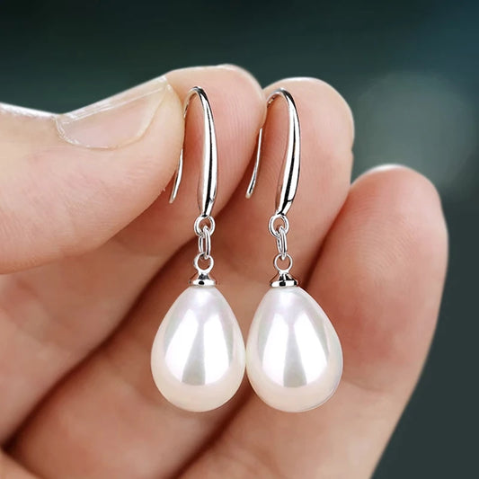 Simple Temperament Drop Earrings Lady Simulated Pearl Pendant Accessories for Female Graceful Female Wedding Jewelry Gift - EUFASHIONBAGS