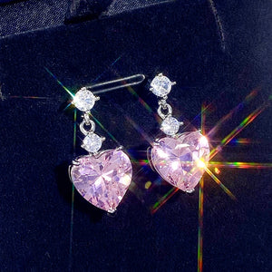 White/Pink/Yellow Heart Cubic Zircon Drop Earrings for Women Fashion Contracted Design Temperament Female Wedding Jewelry