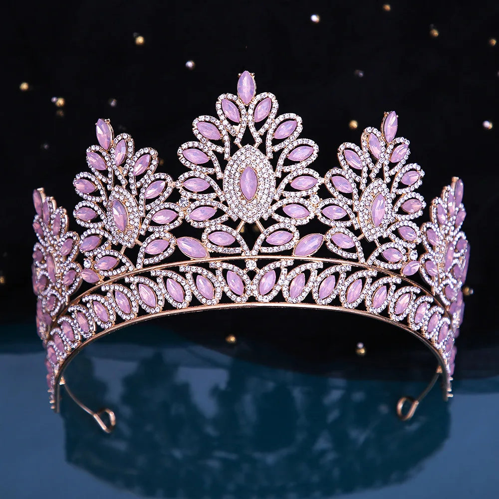 Many Styles Baroque Pink Blue Green White Opal Crystal Bridal Tiaras Crown Gold Color Rhinestone Pageant Diadem Hair Accessories - EUFASHIONBAGS