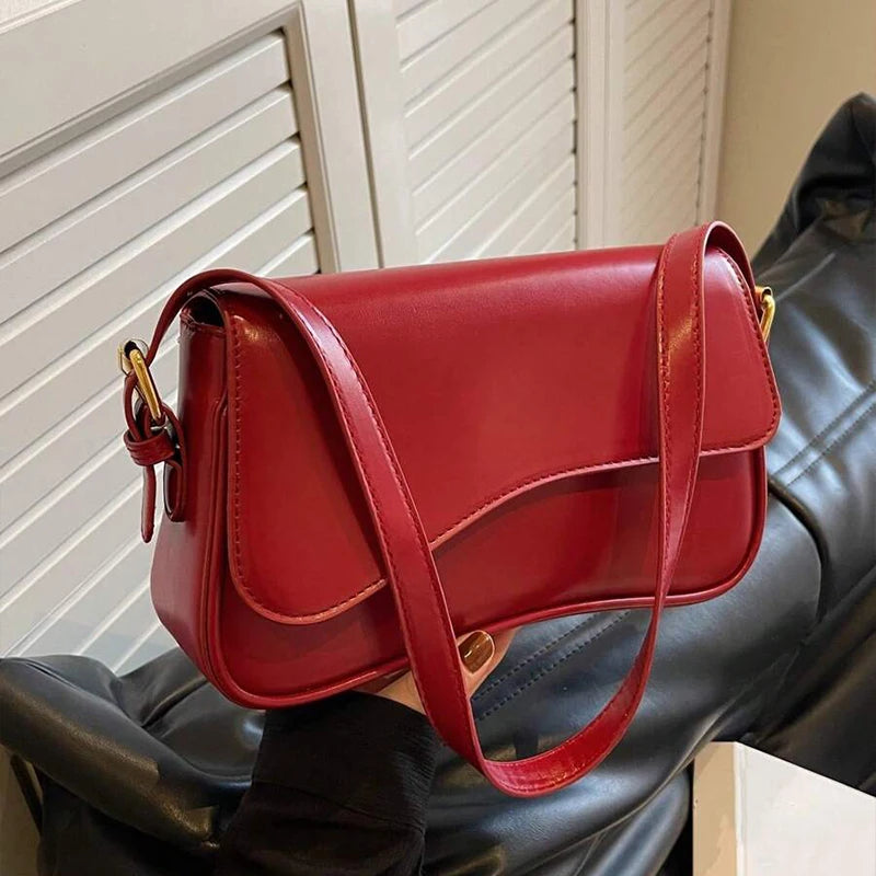 Vintage Leather Crossbody Bags for Women Designer Female Small Flap Shoulder Underarm Bag Armpit Handbags and Purses - EUFASHIONBAGS