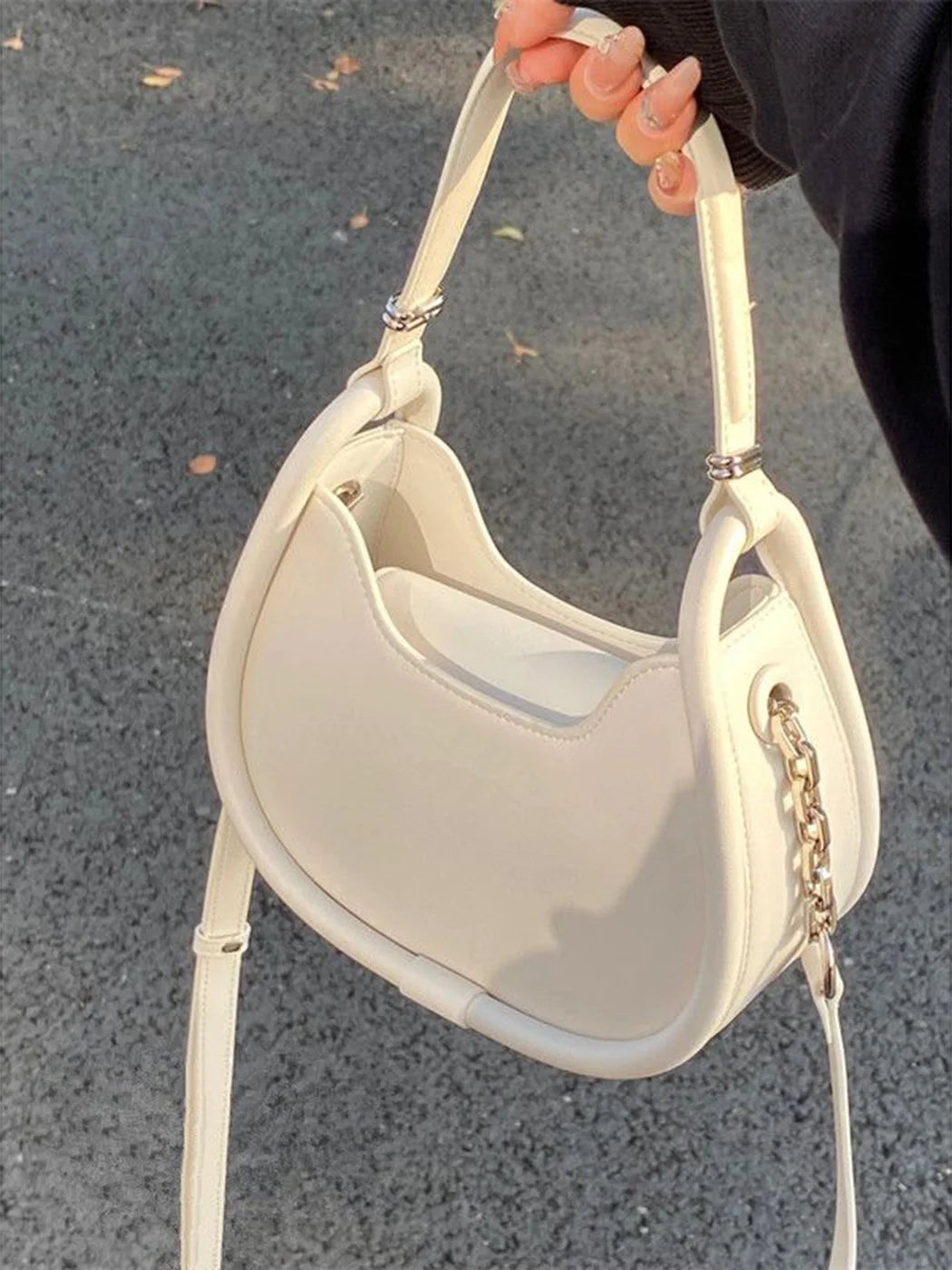 White Half Moon Bags Women 2023 New Handle Leather Chic Solid Messenger Bag Ladies Harajuku Aesthetic Crossbody Bag Y2k - EUFASHIONBAGS