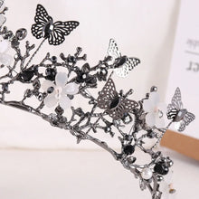 Cargar imagen en el visor de la galería, Black Bridal Crown Baroque Pearl Rhinestone Crowns Tiara Butterfly Hairband Wedding Hair Accessories Princess Crown Bride Tiaras