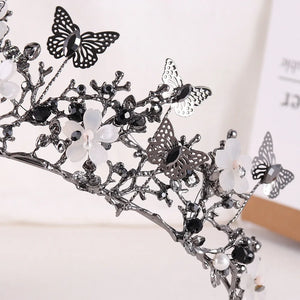 Black Bridal Crown Baroque Pearl Rhinestone Crowns Tiara Butterfly Hairband Wedding Hair Accessories Princess Crown Bride Tiaras