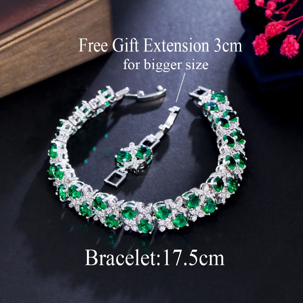 Two Layer Round Cubic Zirconia Elegant Leaf Flower Shape Women Party Evening Wedding CZ Bracelet for Brides - EUFASHIONBAGS