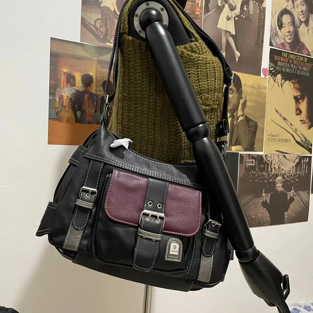 Vintage Y2k Grunge Crossbody Bags Women High Street Leather Messenger Bag Female Retro Moto Biker Shoulder Bag Aesthetic - EUFASHIONBAGS