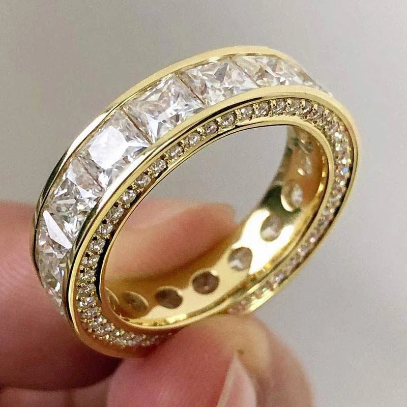 Eternity Princess CZ Promise Rings Women Engagement Wedding Gold Color Luxury Female Rings Timeless Style Classic Jewelry