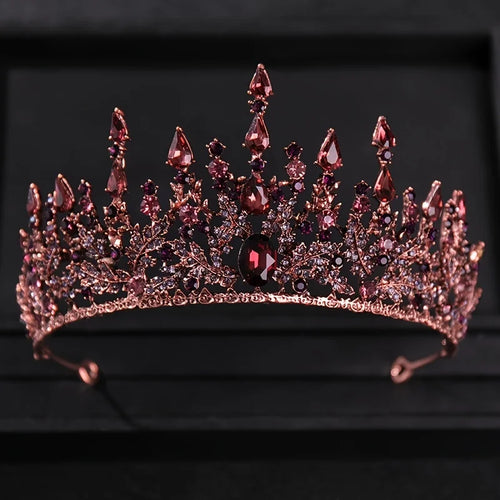 Baroque Retro Bronze Violet Crystal Bridal Tiaras Crown Rhinestone Pageant Diadem Veil Tiara Headbands Wedding Hair Accessories