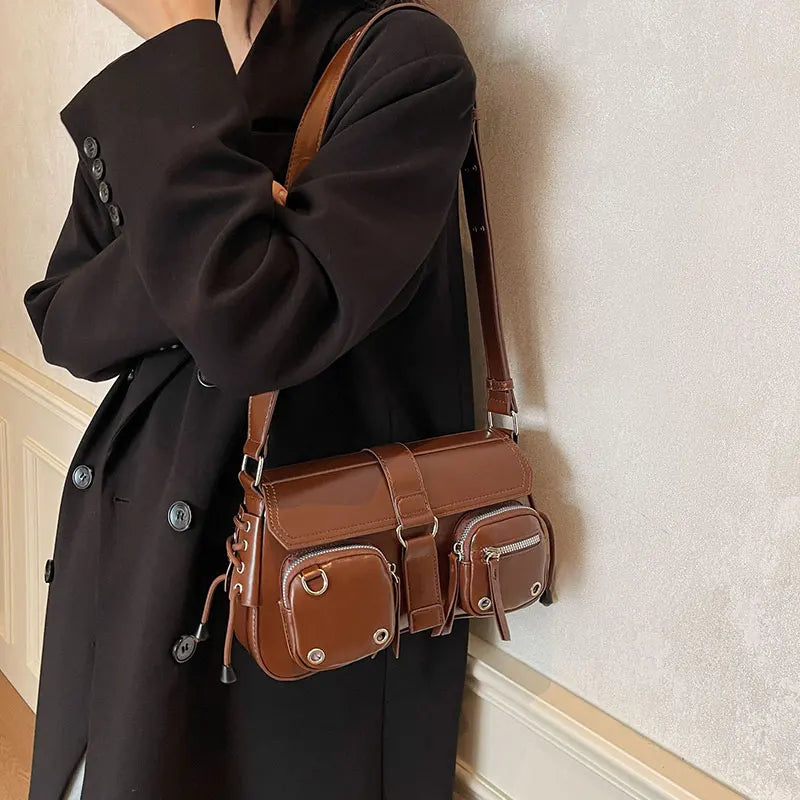 Women's Shoulder Bag Fashion Trend Hot Girl Crossbody Bag PU Leather Vintage Women Handbags Multi-function Female Baguette Bags