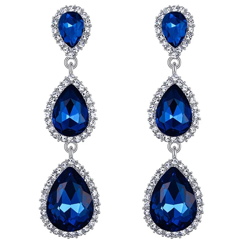 Black/Blue Pear Cubic Zirconia Long Hanging Earrings for Women Temperament Lady's Ear Accessories New Trendy Jewelry Bulk - EUFASHIONBAGS