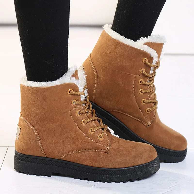 Women Boots For Winter Snow Boots Ankle Winter Shoes Women Fur Botas Mujer Low Heels Short Boot - EUFASHIONBAGS