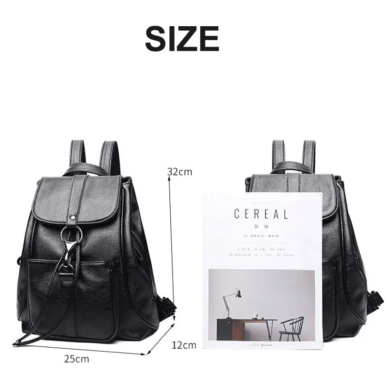 Women Backpack New PU Leather Girls School Bag Large Capacity Black High Quality Anti Theft Female Backpacks